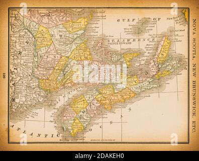 Carte du XIXe siècle de la Nouvelle-Écosse, Nouveau-Brunswick. Publié dans nouvel Atlas du dollar des États-Unis et Dominion du Canada. (Rand McNally & Co's, Chica Banque D'Images