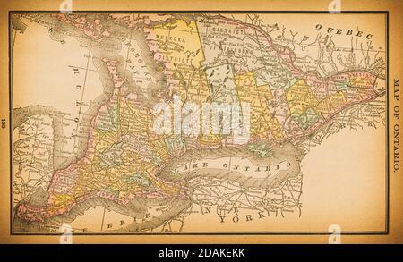 Carte du 19e siècle de l'Ontario. Publié dans nouvel Atlas du dollar des États-Unis et Dominion du Canada. (Rand McNally & Co's, Chicago, 1884). Banque D'Images