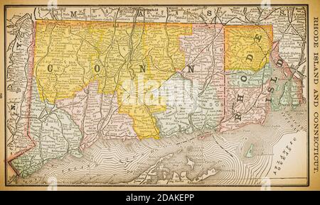 Carte du XIXe siècle de l'île de Rhode et du Connecticut. Publié dans nouvel Atlas du dollar des États-Unis et Dominion du Canada. (Rand McNally & Co's, Chi Banque D'Images