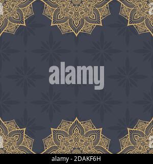 Motif de bordure sans couture avec mandalas. Bordures en dentelle Mehndi. Texture sans fin. Espace pour le texte. Arrière-plan de couleur vectorielle. Illustration de Vecteur