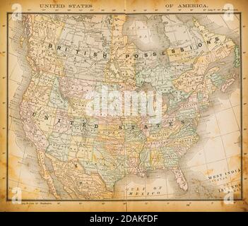 Carte du XIXe siècle des États-Unis d'Amérique. Publié dans nouvel Atlas du dollar des États-Unis et Dominion du Canada. (Rand McNally & Co's, Chicago Banque D'Images