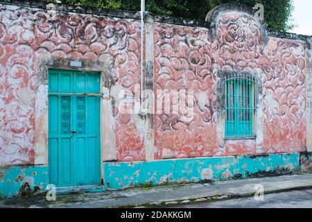 Façade d'une maison dans le centre ville de Merida Mexique Banque D'Images