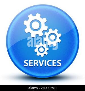 Services (icône Gears) globe oculaire bleu brillant bouton rond illustration abstraite Banque D'Images