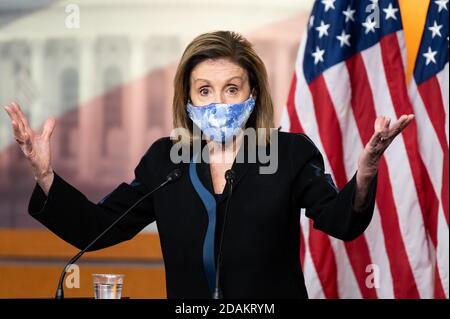 Washington, États-Unis 13 novembre 2020. 13 novembre 2020 - Washington, DC, États-Unis: La conférencière Nancy Pelosi (D-CA) s'exprime à sa conférence de presse. (Photo de Michael Brochstein/Sipa USA) crédit: SIPA USA/Alay Live News Banque D'Images