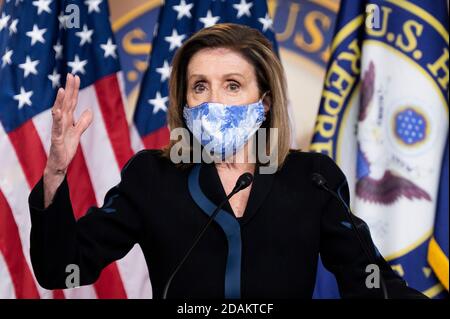 Washington, DC, États-Unis. 13 novembre 2020. 13 novembre 2020 - Washington, DC, États-Unis: La conférencière Nancy PELOSI (D-CA) s'exprime à sa conférence de presse. Crédit : Michael Brochstein/ZUMA Wire/Alay Live News Banque D'Images