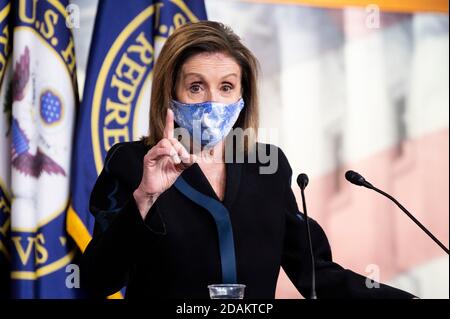 Washington, DC, États-Unis. 13 novembre 2020. 13 novembre 2020 - Washington, DC, États-Unis: La conférencière Nancy PELOSI (D-CA) s'exprime à sa conférence de presse. Crédit : Michael Brochstein/ZUMA Wire/Alay Live News Banque D'Images