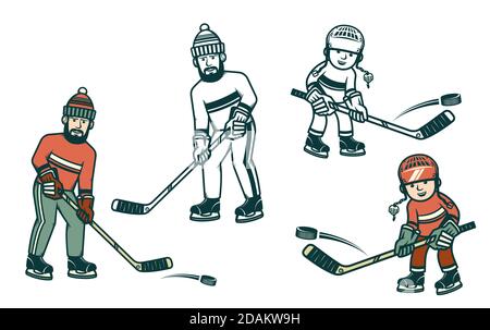 Joueurs de hockey garçons et hommes Banque D'Images