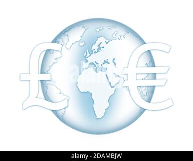 Terre avec symboles livre et euro, illustration. Banque D'Images