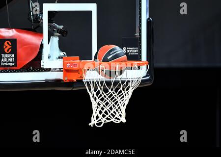 Munich, Allemagne. 13 novembre 2020. Motif de bordure général, balle tombe dans le panier. Basketball EuroLeague/8e jour de match. FC Bayern Munich-Valencia basket Club le 13 novembre 2020, AUDIDM E. | usage dans le monde crédit: dpa/Alamy Live News Banque D'Images