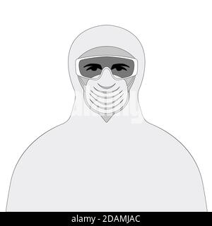 homme en masque de protection et lunettes , illustration vectorielle , vue de face Banque D'Images