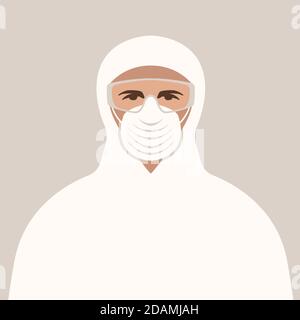 homme en masque de protection et lunettes , illustration vectorielle , vue de face Banque D'Images