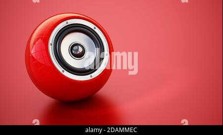 Enceinte intelligente générique sur fond rouge. Illustration 3D. Banque D'Images