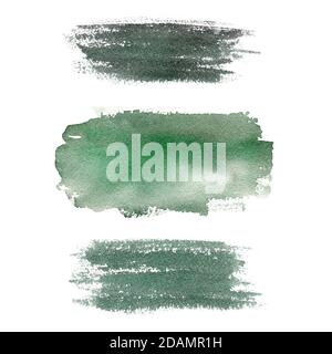 Texture aquarelle verte. Traits de pinceau abstraits isolés sur fond blanc. Graphiques pour logo, bannière, bricolage, design moderne, scrapbooking créatif. Banque D'Images