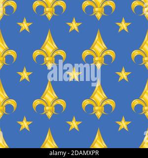 Motif géométrique vectoriel avec fleurs de nénuphars et étoiles couleur or métallisé, couleurs faciles à changer. Illustration de Vecteur