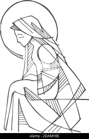 Illustration ou dessin numérique à la main de la Vierge Marie Illustration de Vecteur