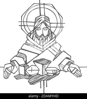 Illustration ou dessin de Jésus-Christ à la main Dernier suppp Illustration de Vecteur