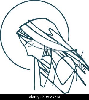 Illustration numérique ou dessin du portrait de Virgin Mary Illustration de Vecteur