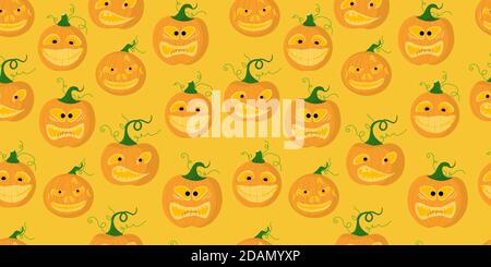 Motif Halloween sans coutures. La citrouille est effrayante et mignonne. Illustration vectorielle. Illustration de Vecteur