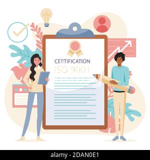 Illustration de certification ISO avec illustration People Vector Illustration de Vecteur