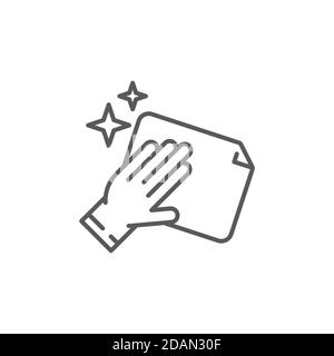 Nettoyage avec icône de chiffon, couleur, ligne, contour du signe vectoriel, pictogramme de style linéaire isolé sur blanc. Symbole, illustration du logo. Contour modifiable. Pixel Illustration de Vecteur