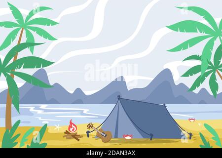 Aire de camping paysage illustration vectorielle Illustration de Vecteur