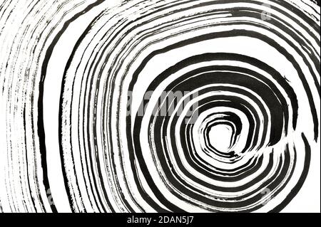 Texture du cercle de trait de pinceau en noir. Isolé sur fond blanc abstrait Banque D'Images