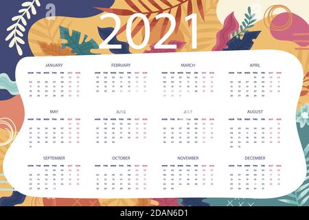 Illustration du calendrier de la nouvelle année 2021 dessinée à la main Vector Illustration de Vecteur