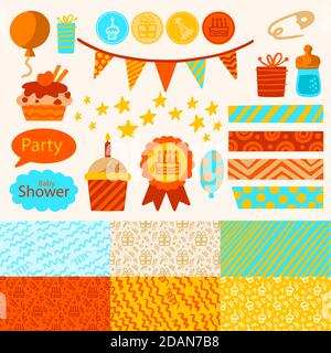 Adorable bébé douche scrapbook éléments pack illustration vectorielle Illustration de Vecteur