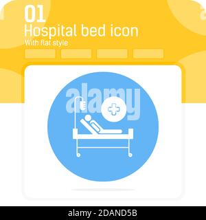 Icône vecteur de lit d'hôpital avec style plat isolé sur fond blanc. Illustration vectorielle symbole du signe patient icône pour la conception Web, ui, ux, industrie Illustration de Vecteur