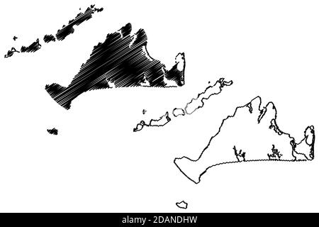 Dukes County, Commonwealth of Massachusetts (comté des États-Unis, États-Unis d'Amérique, États-Unis) carte illustration vectorielle, scribble sketch Martha's Vineyard, CH Illustration de Vecteur