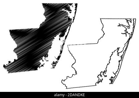 Worcester County, Maryland (comté des États-Unis, États-Unis d'Amérique, États-Unis, États-Unis) carte illustration vectorielle, scribble sketch carte de Worcester Illustration de Vecteur