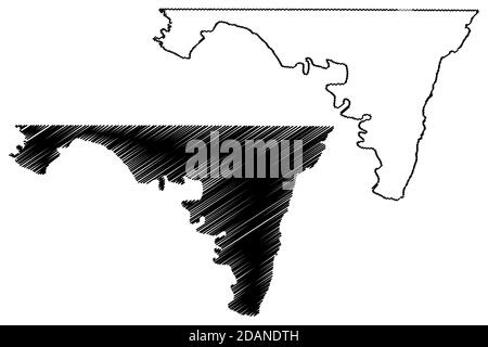 Comté de Washington, Maryland (comté des États-Unis, États-Unis d'Amérique, États-Unis, États-Unis, États-Unis) carte illustration vectorielle, scribble esquisse carte de Washington Illustration de Vecteur