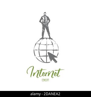 Internet, globe, symbole, site Web, concept mondial. Vecteur isolé tracé à la main. Illustration de Vecteur