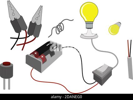 Illustration du circuit d'éclairage ou du principe de fonctionnement des ampoules se connectant aux éléments de batterie. Illustration de Vecteur