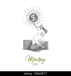 Argent, dollars, richesse, succès, concept musulman. Vecteur isolé tracé à la main. Illustration de Vecteur