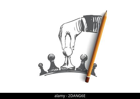 Stratégie, homme d'affaires, tactique, concept de supériorité. Vecteur isolé tracé à la main. Illustration de Vecteur