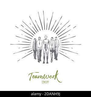 Travail d'équipe, HCI, automatisation, technologie, concept d'équipe. Vecteur isolé tracé à la main. Illustration de Vecteur