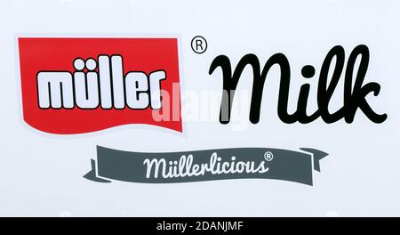 Muller lait produits laitiers logo affaires alimentaires Banque D'Images