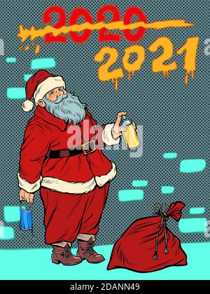 Le graffiti du Père Noël rencontre le nouvel an 2021 et traverse l'année 2020 Illustration de Vecteur