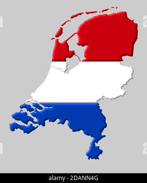 Carte 3D des Netehrlands avec les couleurs des Hollandais drapeau national Banque D'Images