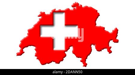 Carte 3D de la Suisse avec les couleurs de la Suisse nationale drapeau Banque D'Images