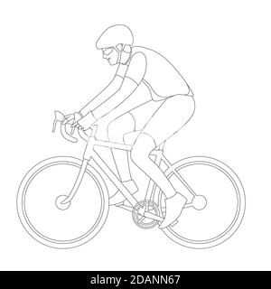 cycliste dans un casque , illustration vectorielle , côté profilé, dessin de doublure Banque D'Images