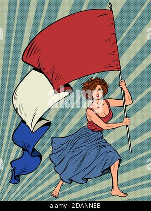 Long live France. Free woman with French flag Stock Vector