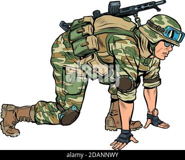 soldat moderne en position de départ Illustration de Vecteur