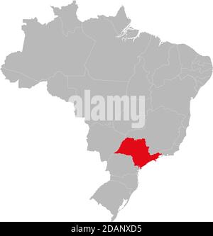 Etat de São Paulo mis en évidence sur la carte du Brésil. Concepts et antécédents professionnels. Illustration de Vecteur
