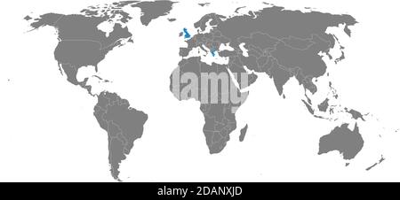 Grèce, pays du royaume-Uni isolés sur la carte du monde. Arrière-plan gris clair. Concepts d'affaires, relations diplomatiques, commerciales et de transport. Illustration de Vecteur