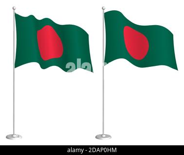 Drapeau de la république du Bangladesh sur le mât en agitant sous le vent. Élément de design des fêtes. Point de contrôle pour les symboles de carte. Vecteur isolé sur fond blanc Illustration de Vecteur