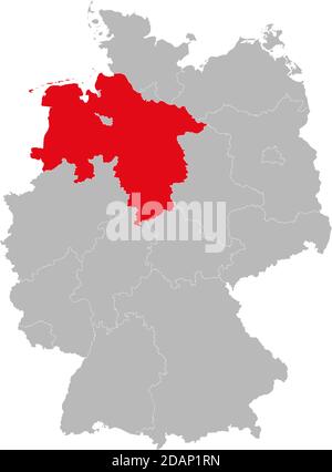Etat de Basse-Saxe isolé sur la carte de l'Allemagne. Concepts et antécédents professionnels. Illustration de Vecteur