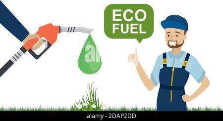 Campagne verte et concept de carburant ECO.pompe à carburant dans la main homme. Illustration de Vecteur