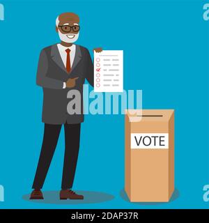 homme afro-américain senior avec feuille de vote et bulletin de vote Illustration de Vecteur